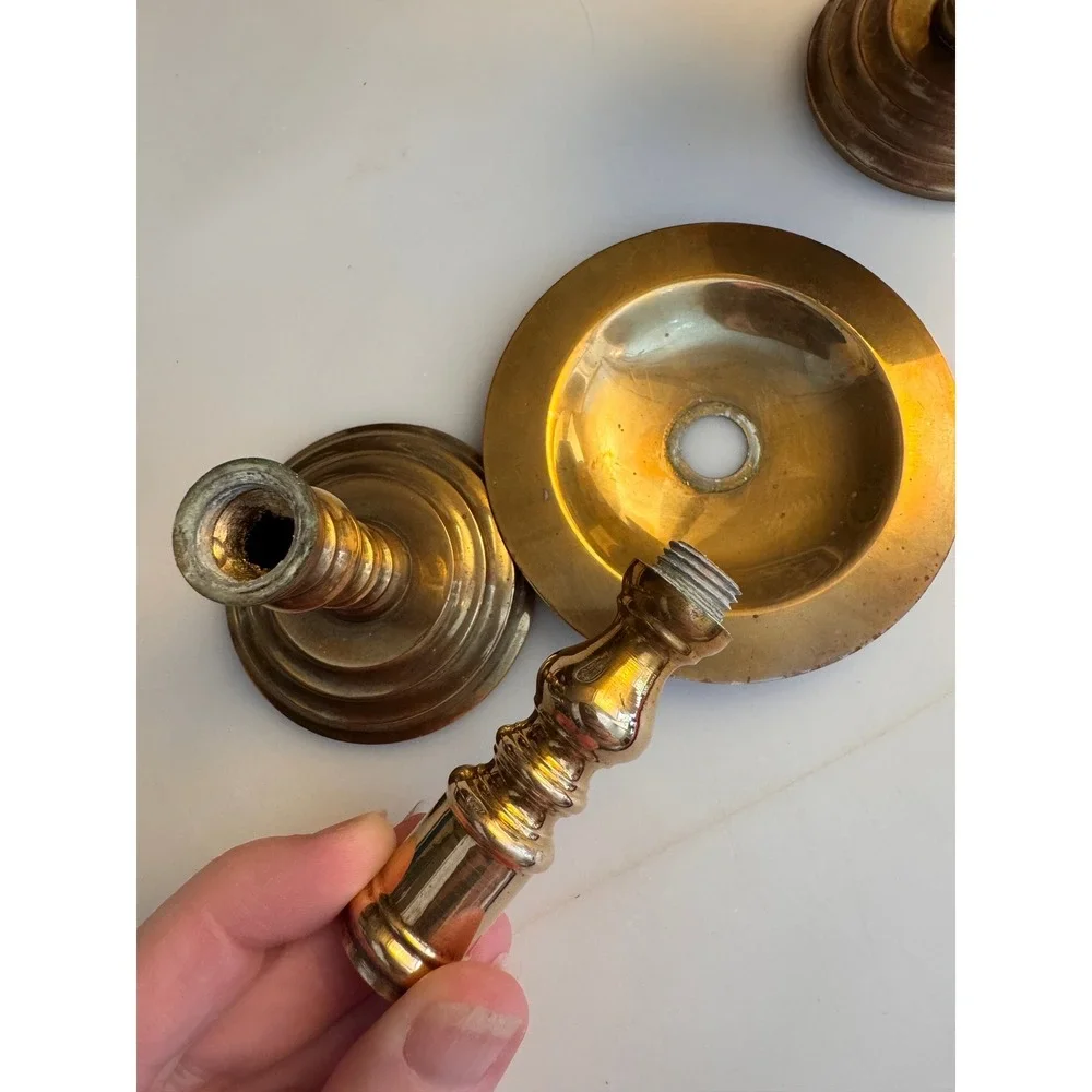 Vintage Brass Candlestick Holders Pair Modular Threaded Taper Candle Sticks 6.5